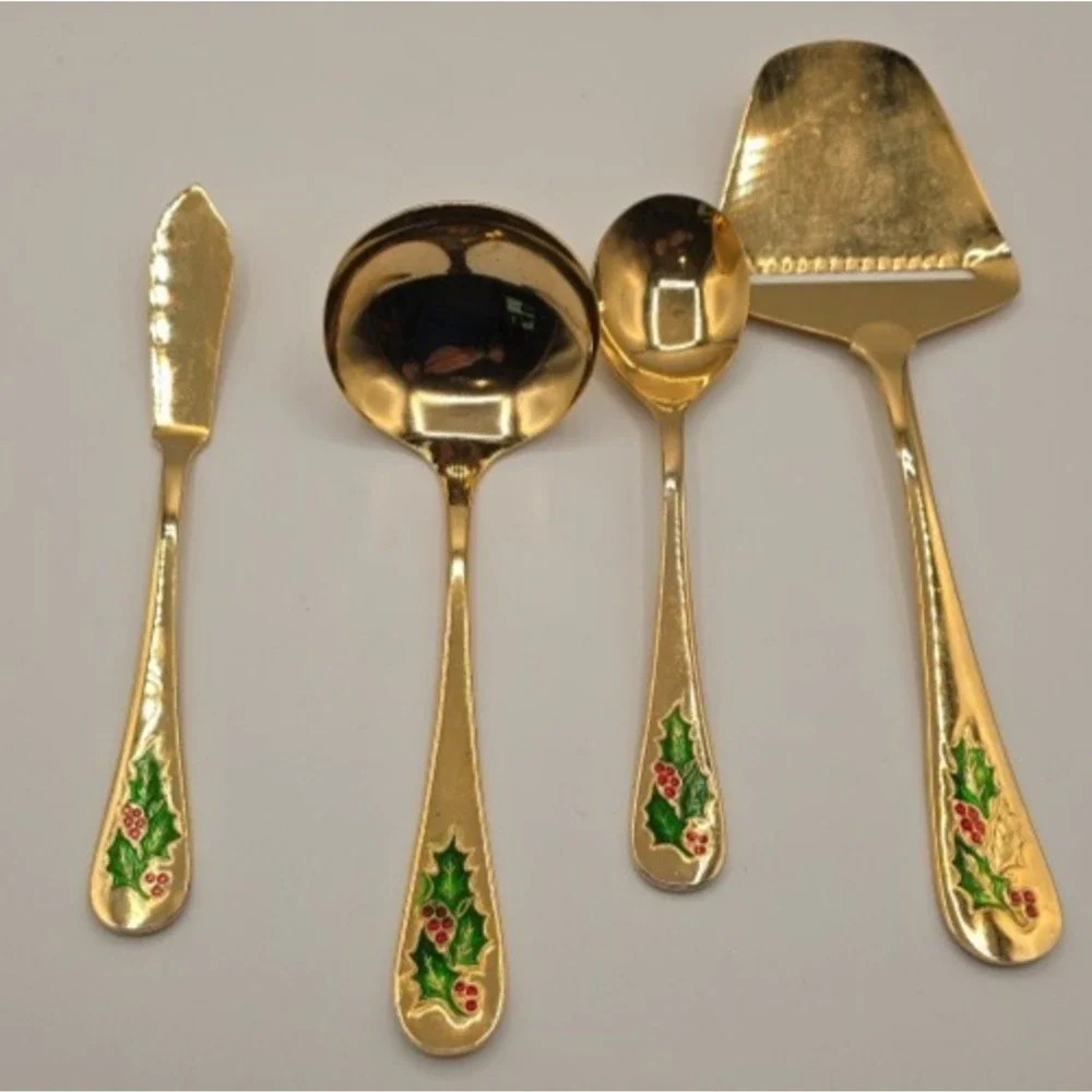 Vtg Hollyberry 4 Piece Serving Set Gold Tone No. 1006 JCPenney